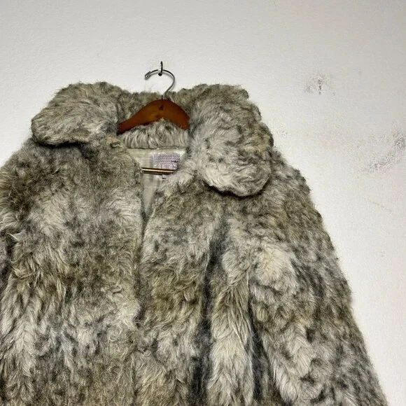 VTG H&M Faux Fur Coat Jacket Women 4 Grey Brown Mottled Pattern Outerwear Y2K - Picture 3 of 15